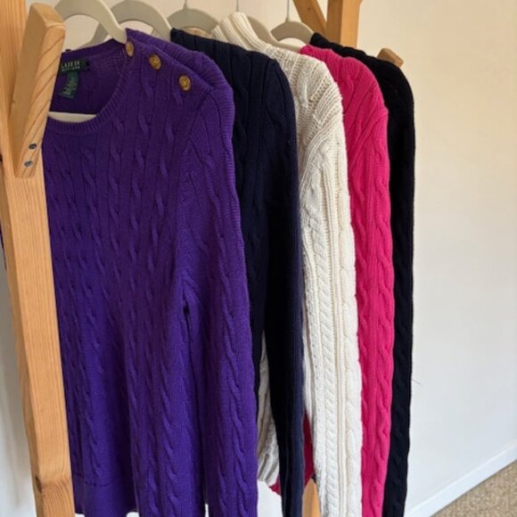 CHAPS Classic Cream Cable-Knit Sweater with Mock Neck - Size Small - Picture 7 of 7